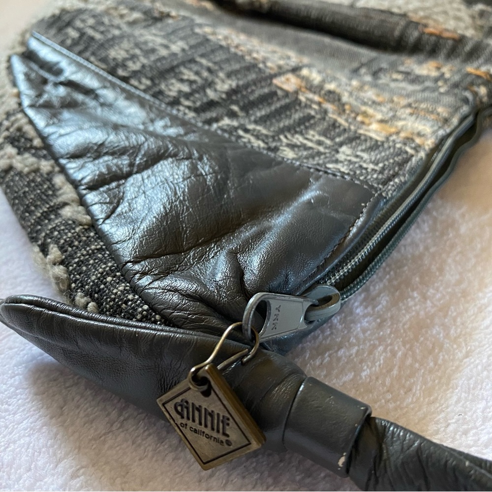 Annie of California Vintage 70s 80s Gray Leather Fabric Unique Textured Handbag